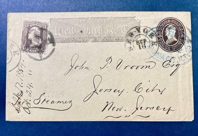 CDRK US Cover Virginia City, NJ per steamer  in New York City with 1861 3 cent