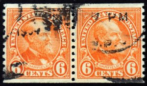 U.S. Used Stamp Scott #723 6c Garfield Coil Pair, Superb. A Gem!