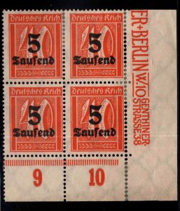 Germany Scott 242  hyper inflation  No Gum perf seps bottom right corner block