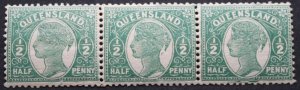 Queensland 1895 Halfpenny strip of three SG 223 mint