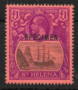 ST.HELENA SG96s 1922 £1 GREY & PURPLE ON RED MTD MINT SPECIMEN