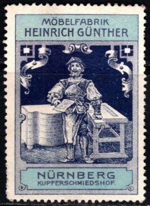 Vintage Germany Poster Stamp Heinrich Günther Furniture Factory Nurnberg