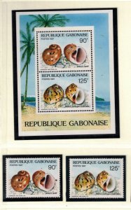 GABON Sc 621-22+622a NH SET+S/S OF 1987 - SHELLS - (WG09)