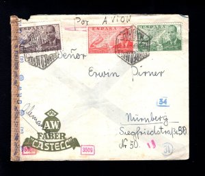 WWII Munich Censor Tape Secret X Wash Other Marks Spain Censor Madrid Cover 9a