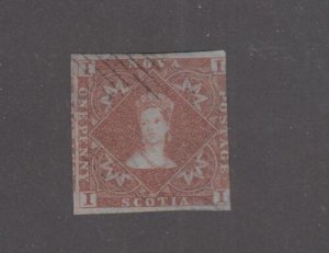 NOVA SCOTIA # 1 VERY LIGHTLY USED 1ct RED BROWN WITH BLUED PAPER 