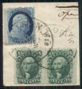 US #24 & 35 1¢ & 10¢ pair 1857 issue tied Madison WI on small piece, nice item