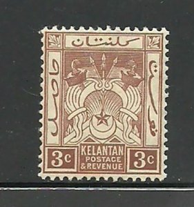 Album Treasures Malaya Kelantan Scott # 18  3c Symbols of Government Mint LH