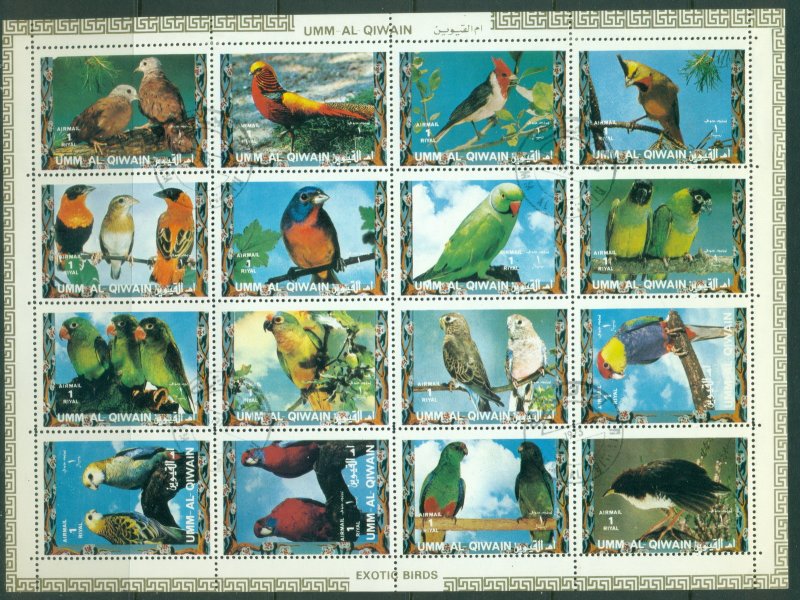 Umm al Qiwain 1972 Mi#1242-1257 Birds, Parrots & Finches sheetlet CTO