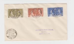 SEYCHELLES 1937 CORONATION FIRST DAY COVER, BAY ST ANNE PRASLIN CDS, (SEE BELOW)