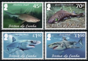 Tristan da Cunha Stamps 2021 MNH Marine Animals Stamps Sharks Shark Pt II 4v Set