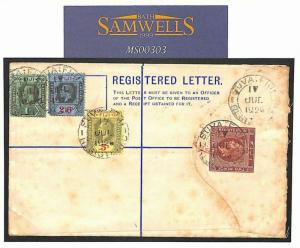 FIJI KGV 5s & 2s/6d HIGH VALUES Cover 1925 Registered Postal Stationery MS303