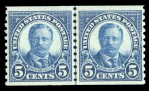 United States, 1910-30 #602 Cat$22.50, 1924 5c dark blue, horizontal line pai...