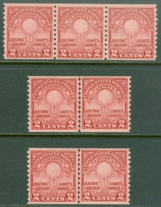 EDW1949SELL : USA 1929 Sc #656. 2 Line pairs & Strip of 3. All VFMOGVLH Cat $156