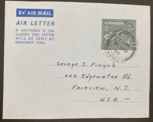 1953 Ryrenia Cyprus Air Letter Cover To Fairview NY Usa