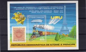 Sao Tome and Principe 1978 U.P.U.Cent/Train/Zeppelin SS Imperforated  Mi#17B