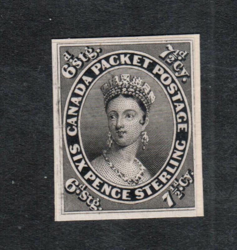 Canada #9TC Very Fine Plate Proof In Black India Paper On Card