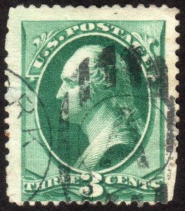 1873, US 3c, Washington, Used, Faulty, Sc 158