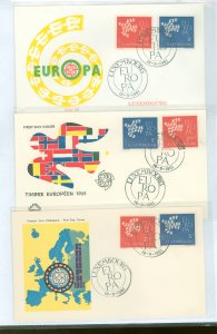 Luxembourg 382-383 1961 Europa set of two (birds) on three unaddressed first day covers with different cachets