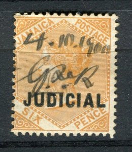 JAMAICA; 1880s early QV Revenue Judicial Optd. issue used Shade of 6d. value 