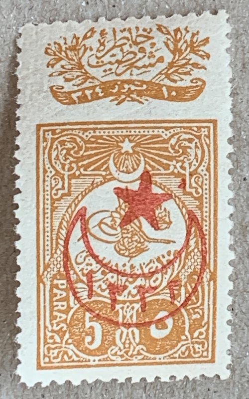 Turkey 1916 Star on 1908 5pia, unused.  Scott 397, CV $67.50. Isfila 669