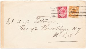 JAMAICA cover postmarked 27 Feb. 1917- War Stamp