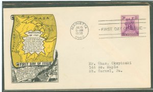 US 837 1938 3ct Northwest territory (150th anniversary) single on an addressed (typed) first day cover with a Dyer cachet.