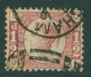 SG 48 ½d rose-red plate 9. Fine used part CDS & numeral, leaves both plate...