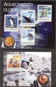 Mozambique 2014 Global Warming Polar Bears Seals Penguins Sheet + S/S MNH