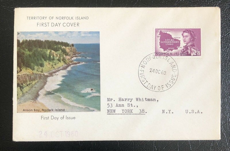 Norfolk island 1960 FDC first Day Cover QEii Local Goverment Map Topic 