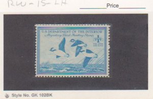 Scott # RW15 Buffleheads Duck stamp Mint light Hinged