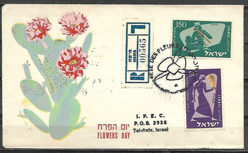 Israel 1957 Flowers Day Haifa Used Registered Cover Slogan Cancel