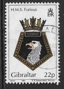 GIBRALTAR SG653 1991 22p NAVAL CRESTS USED