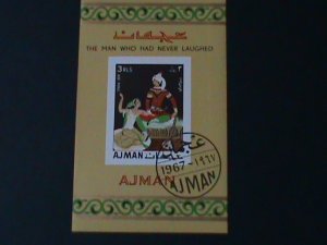 ​AJMAN-1967-FAMOUS STORY-THE MAN NEVER LAUGHD-IMPERF-CTO-S/S VF-FANCY CANCEL