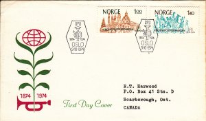 Norway 1974 FDC Sc 643-644 UPU Centenary