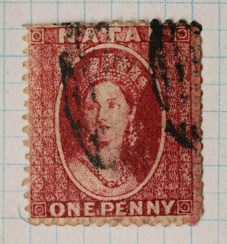 Natal sc#10 P13 used postage stamp cv$35.00 Queen Victoria QV 1 one penny