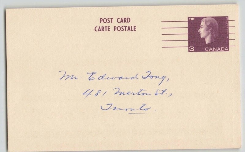 Canada 1967 3c Cameo Precancel Bud Price Toronto Election Postal Stationery Card