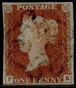 GB QV SG8, 1d red-brown BLACK MX PLATE 20, FINE USED. Cat £60. PE 