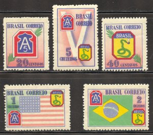 Brazil Scott 635-39 MNHOG - 1945 Brazil Exp. Force and US 5th Army - SCV $18.00