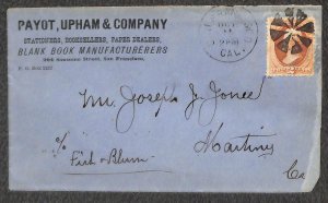 USA #183 STAMP PAYOT UPHAM CO STATIONERS BOOKS CALIFORNIA ADVERTISING COVER 1883