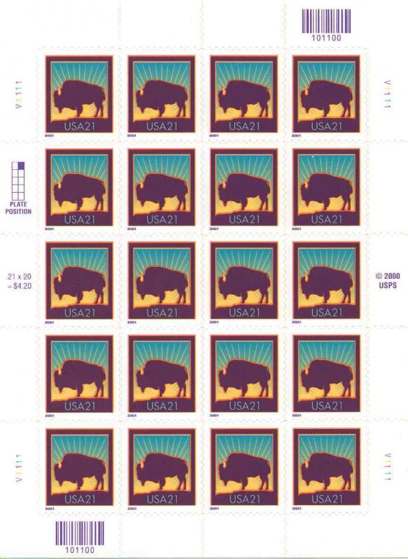 US 3468 - 21¢ American Buffalo Unused