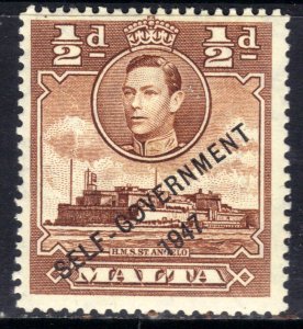 Malta 1948 - 53 KGV1 1/2d Red Brown Self Govt Ovpt MM SG 235 ( F750 )