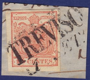 Lombardy-Venetia - 1854 - Scott #4g - used on piece - TREVISO pmk