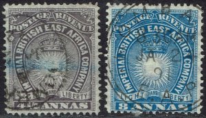 BRITISH EAST AFRICA 1890 LIGHT AND LIBERTY 4½A AND 8A USED