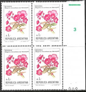 ARGENTINA 1985-88 1a Begonia Flowers Issue Block of 4 Sc 1524 MNH