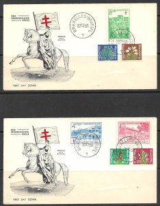 BELGIUM 1950 Anti Tuberculosis Semi Postal Set Sc B485-B491 Cachet FDCs