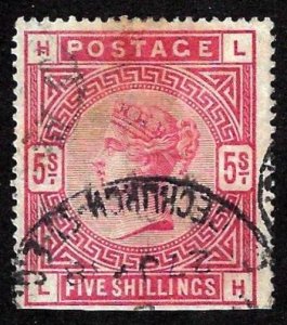 Great Britain. Scott 108.  Used.  5/-  Queen Victoria.  Trimmed at bottom.