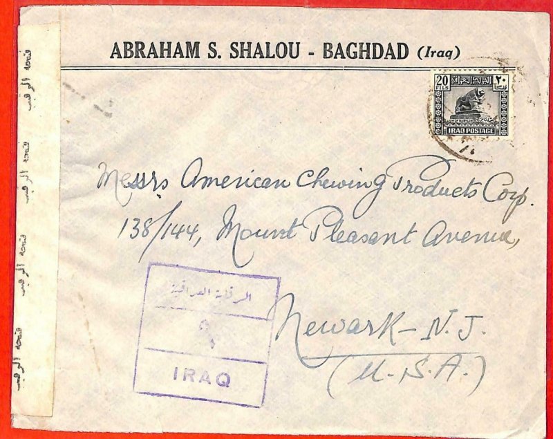 aa0284  - IRAQ  - POSTAL HISTORY -  CENSORED  COVER to  the USA  1940's