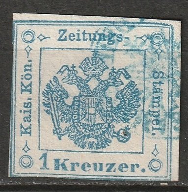 Austria 1858 Sc PR2 newspaper tax used blue cancel type II thin