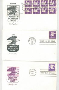 1981 B NON DENOMINATED ARTMASTER SET OF 3 FDCs INC. PERF, COIL & BOOKLET