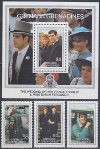 GRENADA GRENADINES Sc #758-61 CPL MNH SET of 3 + S/S - ROYAL WEDDING 1986